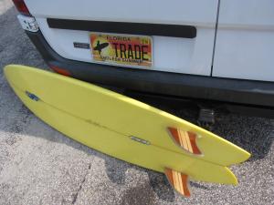 Chris Birch twin fin surfboard fish surfboards swallow tail surf board glassed in fin